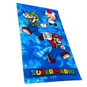 Super Mario Blue Tie Dye Printed Beach Towel Oversized 36" x 72" NEW